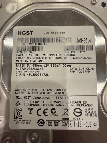 Hitachi HUA724030ALA640 3TB 3.5" SATA 7200RPM Hard Drive 100% PERFORMANCE AND HE