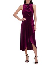 Vince Camuto Velvet Drape Cowl Mock Neck Midi Dress Plum Size 2 0885
