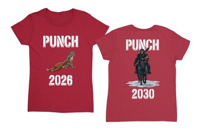 Punch Monkey 2026 2030 Viral Meme Funny Parody 2 Side Ladies' Crewneck T-Shirt