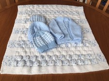 Hand Knitted Baby Cardigan,Blanket and Hat set for 0-3 mths 
