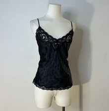 90s Lace Trim Camisole Black Witchy Whimsigoth Alt Goth Fairy 38 Inch Bust