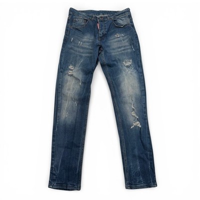 DSQUARED2 Distressed Denim Jeans Mens 32 x 31 Blue Straight Ripped Made in Italy