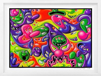 Kenny Scharf ''Superblobz'' | Hand Signed Flocked, Glow-In-The-Dark Print | Framed