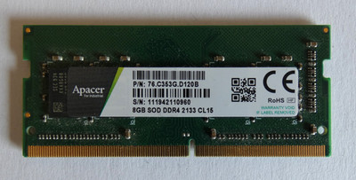8GB Apacer DDR4-Laptop-Ram / PN: 76.C353G.D120B / 8GB SOD DDR4 2133 CL15