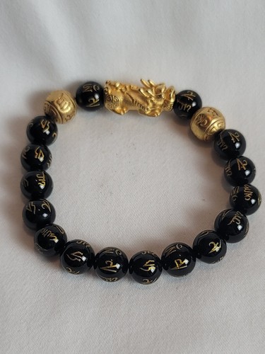 Feng Shui Black Obsidian Beads With Dragon Wealth Bracelet