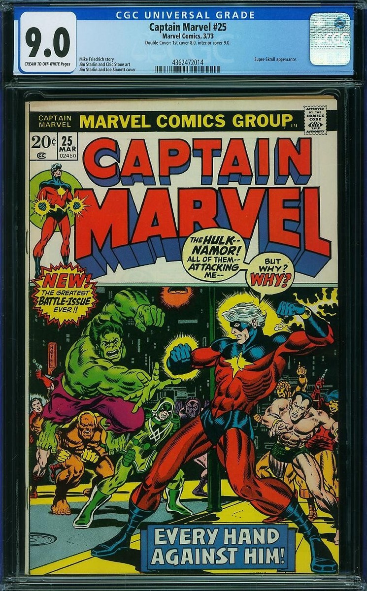 CAPTAIN MARVEL 25 CGC 9.0 COW P RARE DOUBLE COVER 1ST COVER 8.0