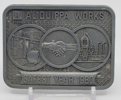 VINTAGE ORIGINAL JL STEEL ALIQUIPPA WORKS 1980 SAFETY AWARD EMPLOYEE BELT BUCKLE