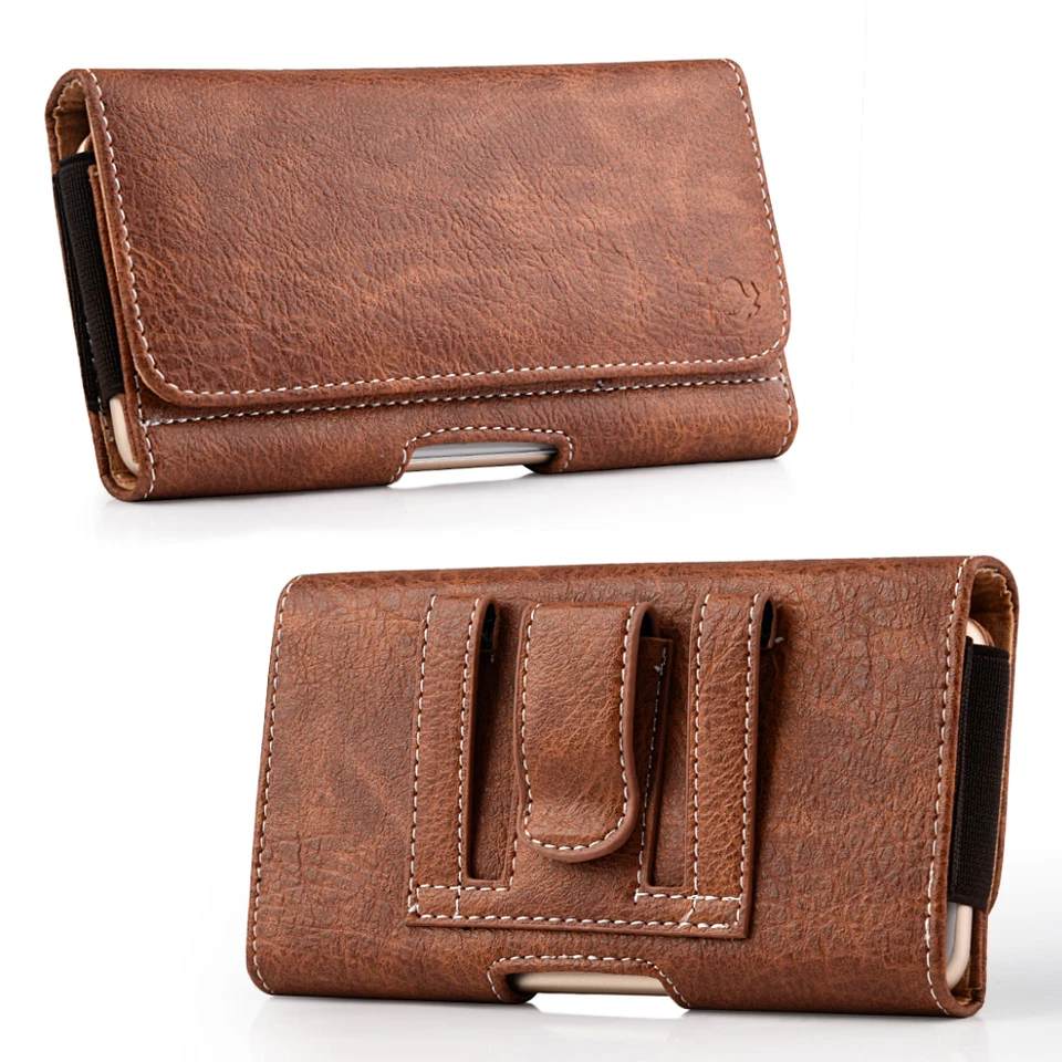 For ZTE ZMAX 1 2 PRO / GRAND X MAX Brown Leather Belt Clip Horizontal Pouch Case - Image 2 of 4