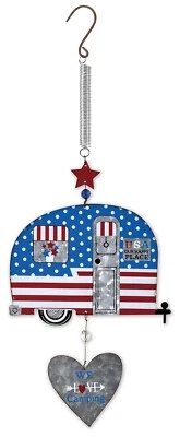 HAPPY CAMPER BOUNCY GALVANIZED METAL CAMPING OUTDOOR RV TRAILER USA RED BLUE - Image 1 of 4
