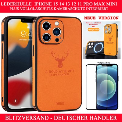 Lederhülle iPhone 16 15 14 13 12 11 Pro Max Plus Case Leder Hülle Echtglas FOLIE