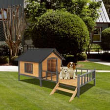 Unique All-Around Iron Frame,Outdoor Large Wooden Cabin House Dog Kennel