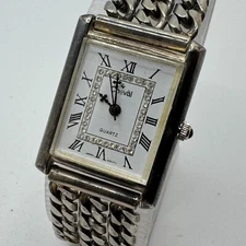 Cheval Quartz Watch Men Silver Rectangle Chain Bracelet Analog New Battery 6.5"