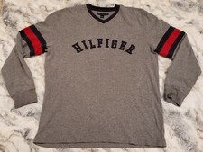 Tommy Hilfiger Size Large L Mens V-neck Sweater Grey Big Logo on Chest