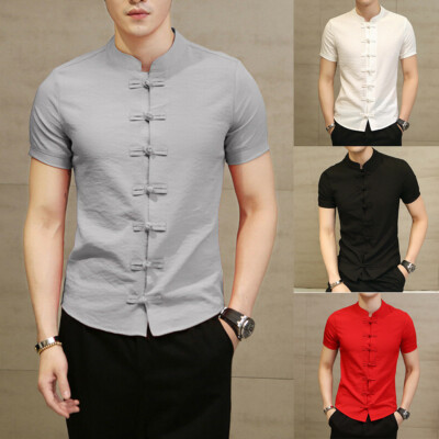 Mens Linen Short Sleeve T-shirt Grandad 