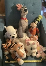 Lot Of 6 Disney Mickey, Tramp, Goofy, Cat Dog Bunny Plush Stuffed Animal Big