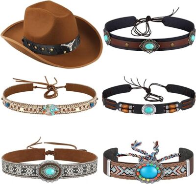 4 men,women cowboy hat band Ethnic western rural cowgirl hatbans beaded.#vintage NICENEEDED 4 Pcs Cowboy Hat Bands, Ethnic Western Hat Belts  main image 3
