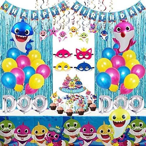 77Pcs Shark Party Supplies for Baby Shark Theme Birthday Decorations for  Kids