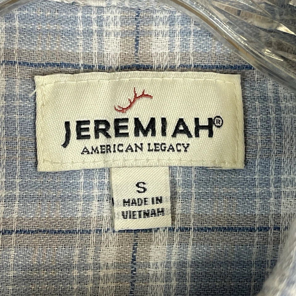 Jeremiah Shirt Mens Small Blue Plaid Short Sleeve Linen Bland Button Up Slim Fit - Image 3 of 4