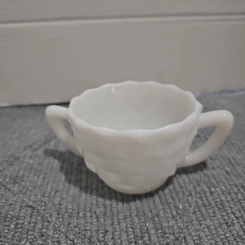 Vintage White Milk Glass Hazel Atlas Cubist Cup sized Sugar Bowl 50’s MCM