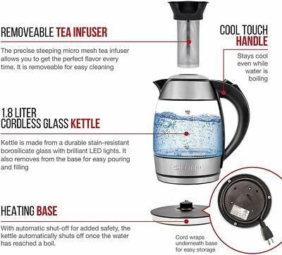 Chefman RJ11-17-TI 1.8L Electric Glass Kettle for sale online | eBay