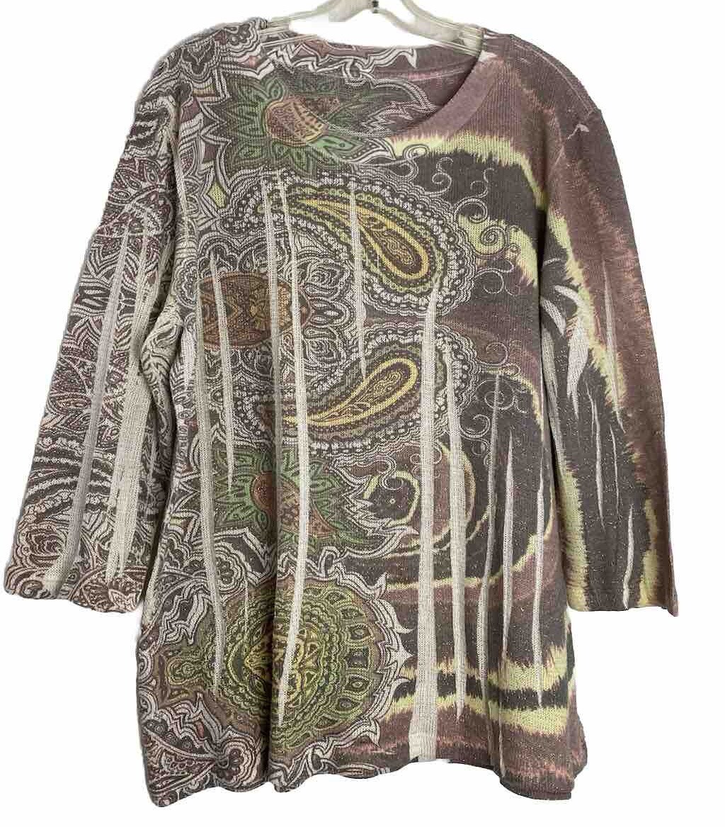 Sweater Tunic Lightweight Pull Over Women’s Paisley Linen Blend 3/4 Sleeve XL-image