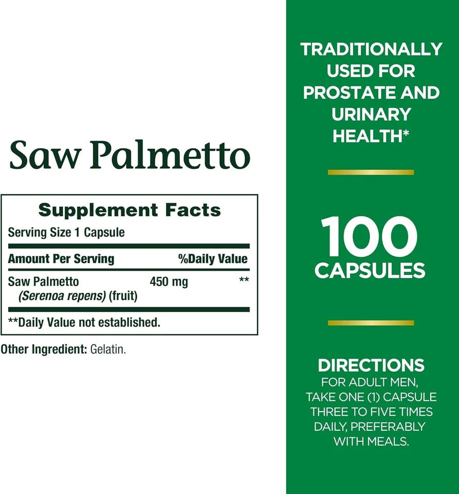 Nature's Bounty Saw Palmetto Whole Herb Herbal Supplement Capsules 100 Ct - Image 2 of 4