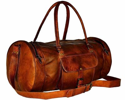 Sac De Nuit En Cuir Véritable Fait Main – Homme – Marron, 3 Poches – Vintage
