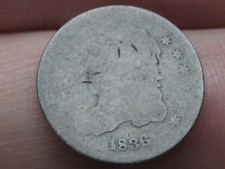 1836 Capped Bust Silver Half Dime- Large 5C, Lowball, Heavily Worn