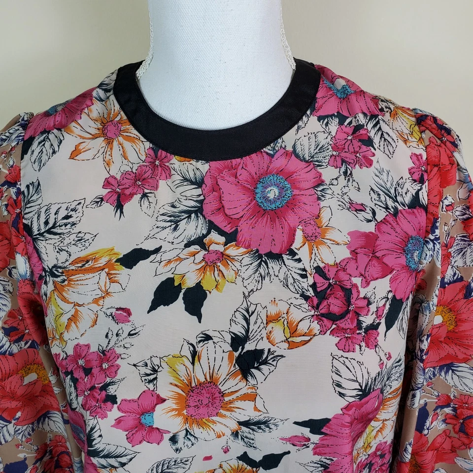 Blusa Camisa Tinley Road Para Mujer Top XS Floral Pullover Manga 3/4 Crew Forrada Foto 2 de 4