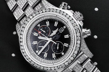Breitling Super Avenger Watch. Black Dial Model Custom Diamond Watch A13370.