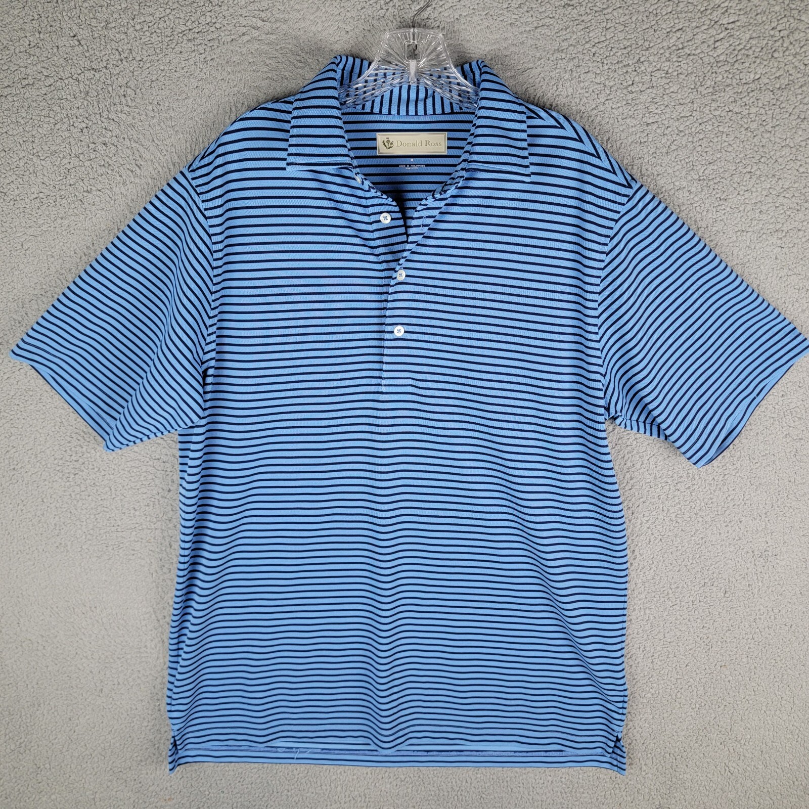 Donald Ross Golf Shirt Mens Medium Polo Blue Striped Sport Short Sleeve