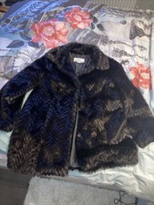 Quiz Ladies Size 14 Faux Fur Dark Brown Herringbone Pattern  Jacket  preloved