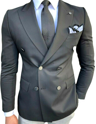 Designer black double breasted double breasted jacket gold buttons fitted slim fit