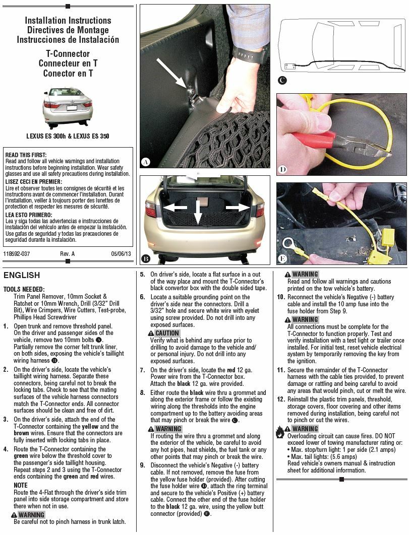 Trailer Wiring Harness Kit For 1318 Lexus ES350 1316 Lexus ES300h