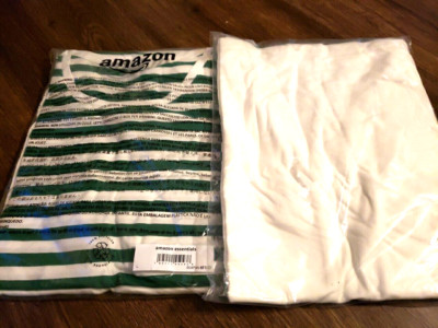 Amazon Essentials 2-Pack Short-Sleeve Crew Neck Shirts, Green/White -Women s L