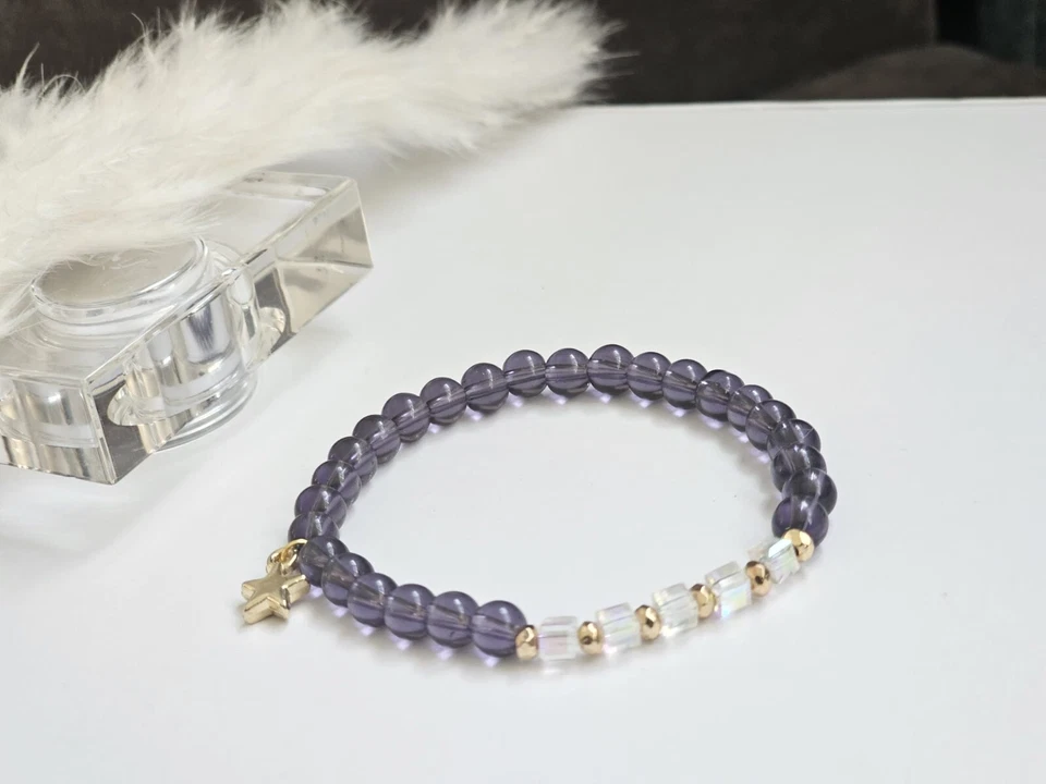 Geschenk-Set Amethyst Perlenarmband Positive Energie Steine 6mm Länge 17cm - Bild 2 von 3
