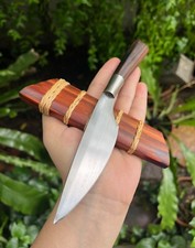 Navaja de bolsillo de campamento de carnicero personalizada 4,8" disco de arado hoja forjada, mango de palo de rosa y vaina