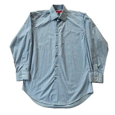 Bergamo New York Dress Shirt Mens Size 15-15.5 - 32/33 Button Up Blue Check