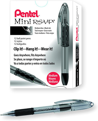 Mini R.S.V.P. Stick Ballpoint Pen,  Black Ink, Med Pt, 12 Count (Pack of 1)