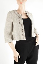 St. John – Stunning Tan Beaded Open Front Jacket - Size 2
