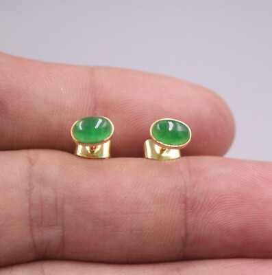 Green Jade Earrings Stud For Women Jade Jewelry Gold plated Small Earrings