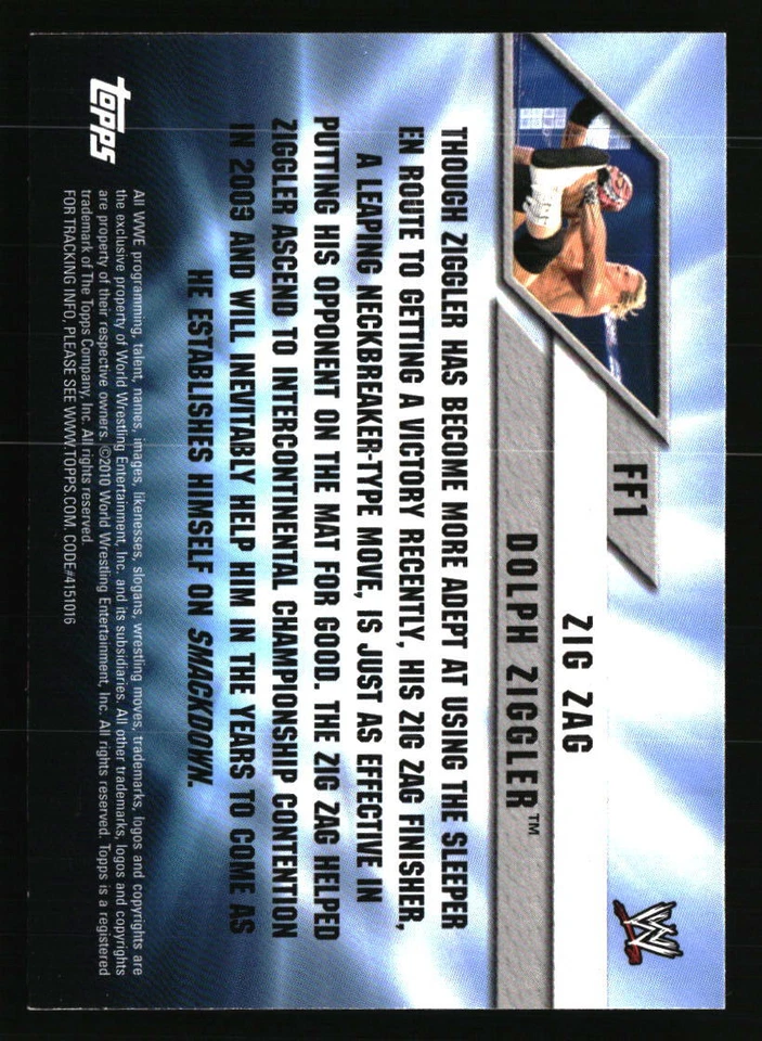 Dolph Ziggler 2010 Topps WWE #FF1 WRESTLING Card - Image 2 of 2