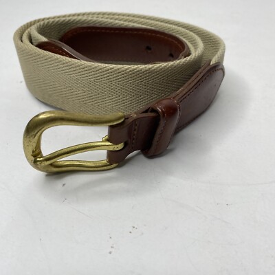 COACH Mens Belt Sz 35 Brown leather Tan Canvas Gold Buckle 3880