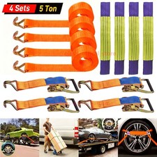 4x 5Ton Heavy Duty Breakdown Recovery Ratchet Wheel Trailer Tie Down Sling Strap