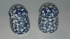 Tienshan Folk Craft WOLF Vtg Salt & Pepper Shakers Set Blue Sponge
