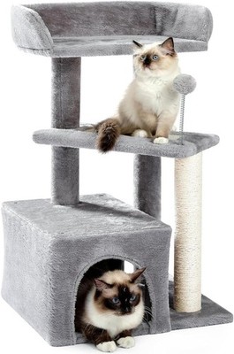 Made4Pets Cat Tree, Carpet Cat Tower Grey for Indoors Cats, Cute Wood Kitty C...