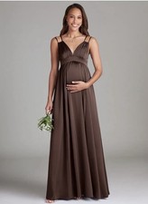 Azazie Emree Satin Maternity Maxi Dress In Ganache, Size 10