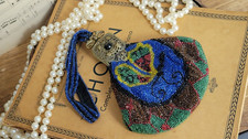Rare Antique Victorian Glass Beaded Handbag Bag Purse Ornate Filigree Clasp