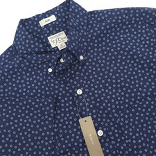 NWT J Crew Men's Small Secret Wash Slim Blue Floral Geometric Print Short Sleeve