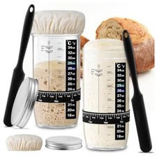 Sourdough Starter Jar 2 Pack 24oz Glass Kit Thermometer Cloth Cover Feeding Band